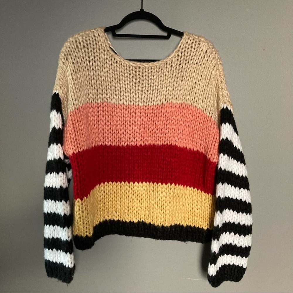 Blank NYC sweater mixed messages boatneck stripe colorblock knitted small - Picture 2 of 8